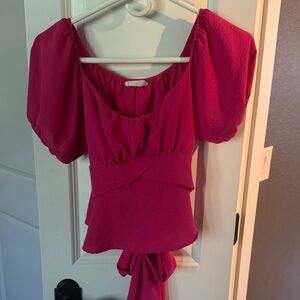 Altar'd State Fuchsia Blouse with Puff Sleeves